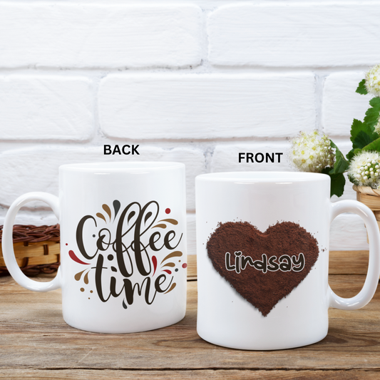 Personalized 11 oz "Coffee Time" Mug with Name - Perfect Gift for Coffee Lovers.