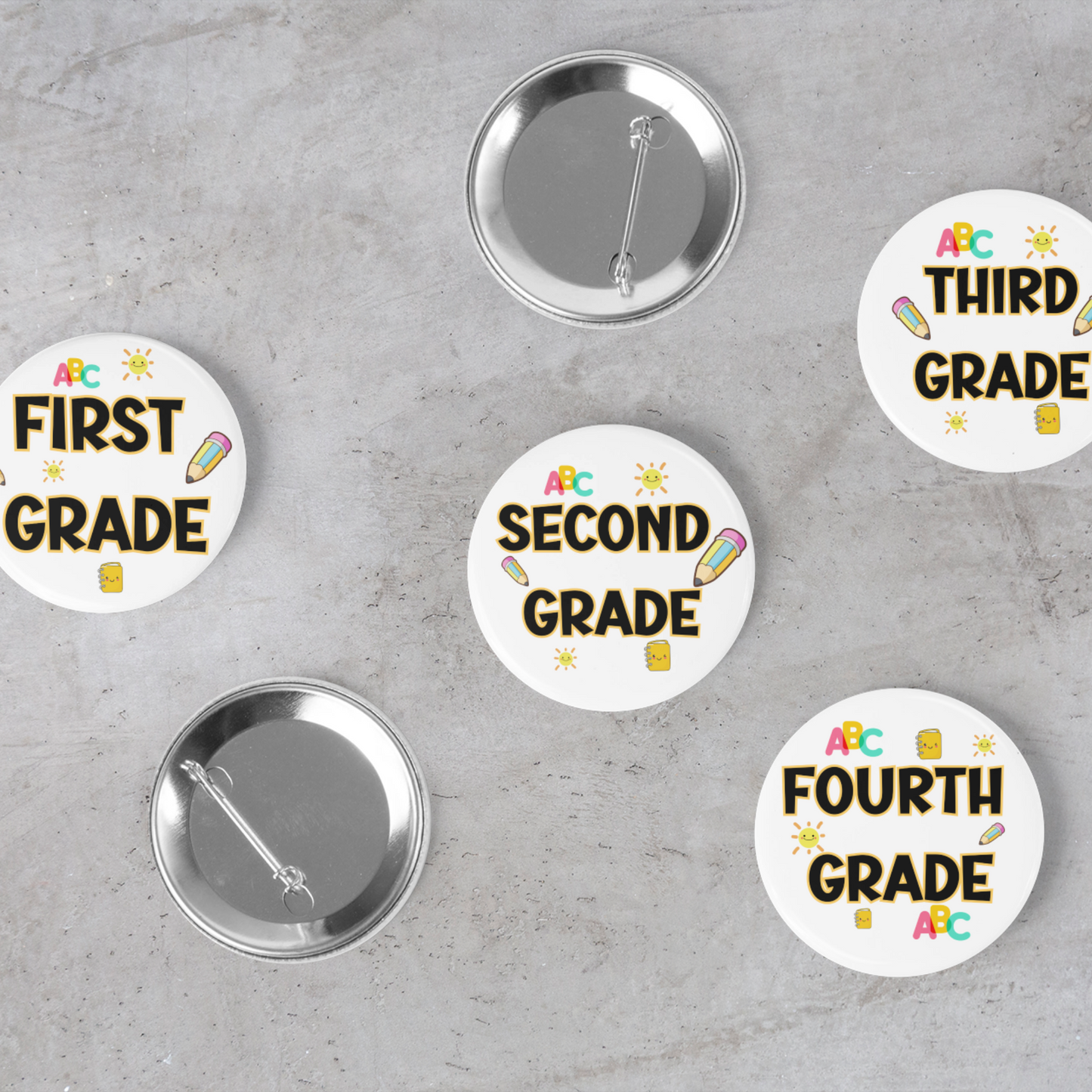 School Grade Pins for Kids - First to Fifth Grade Clothing Buttons.