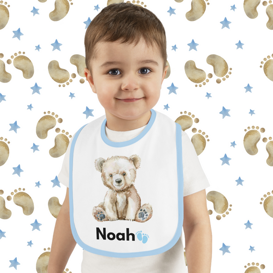 Personalized Baby Contrast Trim Jersey Bib with Custom Name.