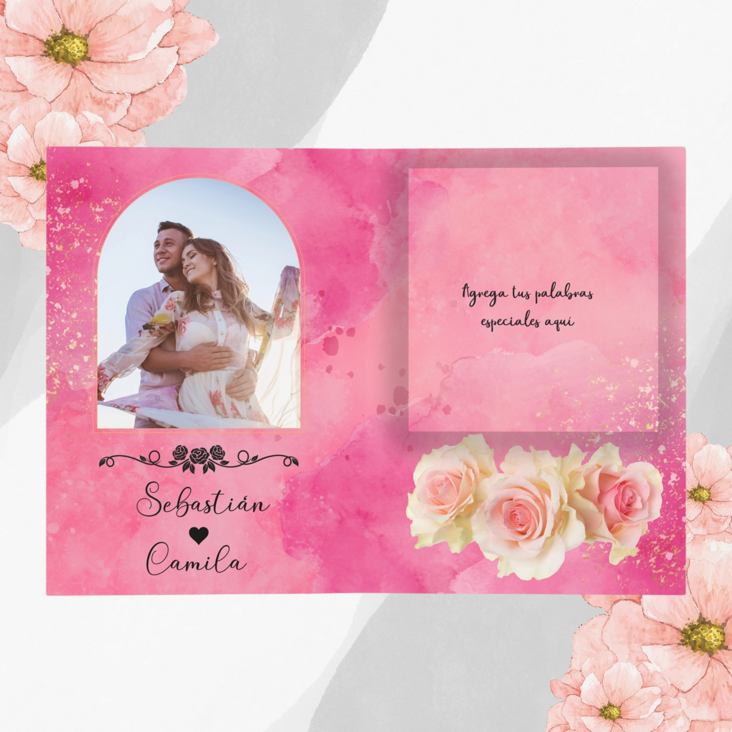 Personalized Wedding Gift Card - Add Your Special Message, Photo, and Names of the Newlyweds (Card in Spanish)