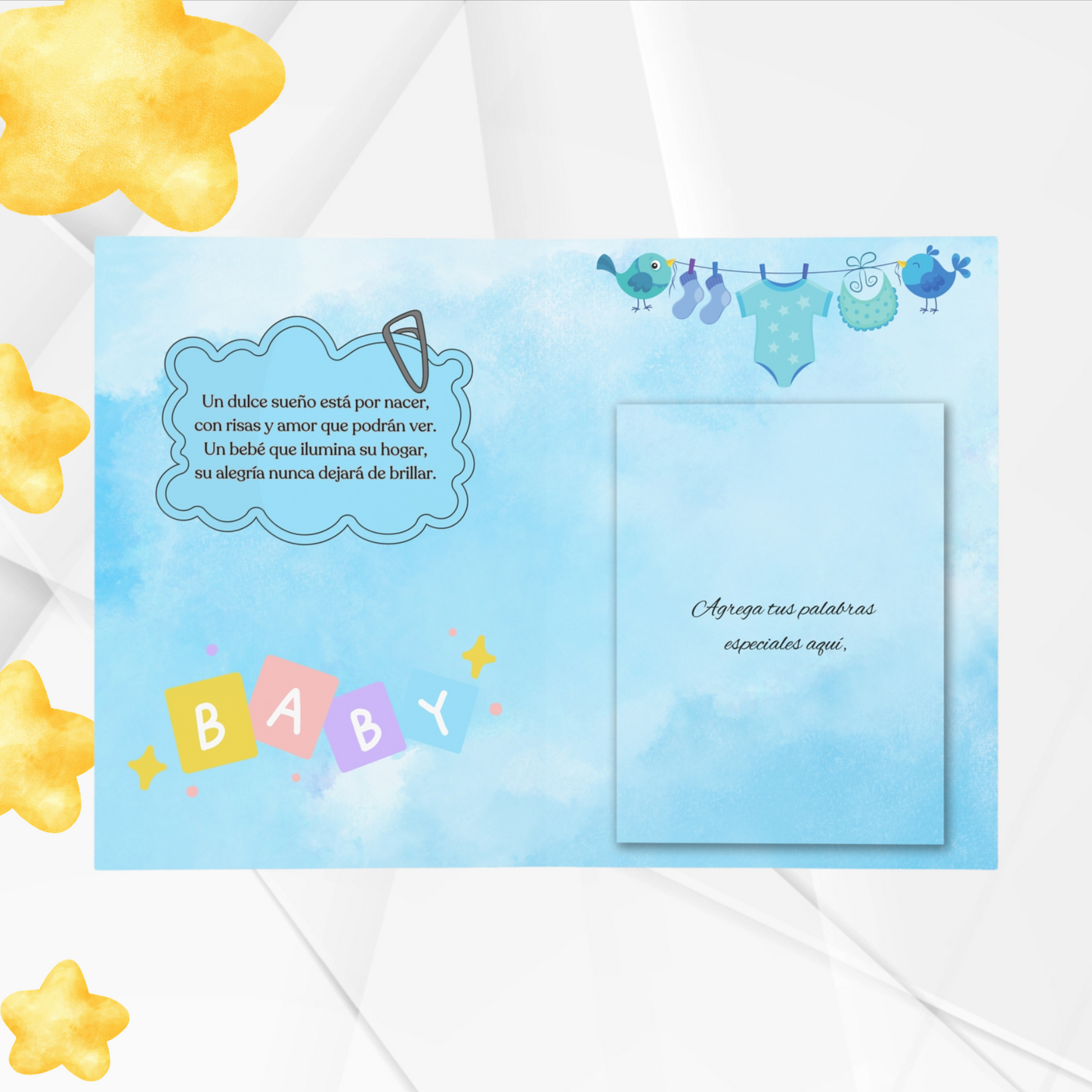 Baby Shower Card for Boy - 'A Baby is on the Way' with Space for Personalization (Card in Spanish)