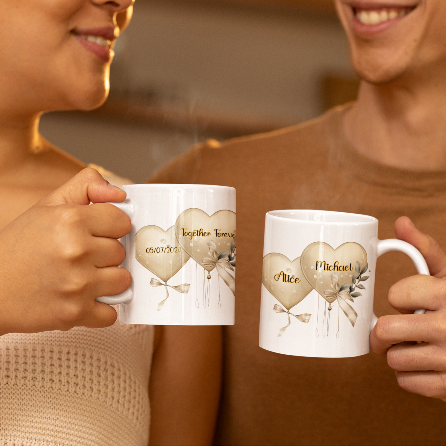 Set de Tazas Amor Eterno: Personalizadas con Nombres y Fecha de Boda.