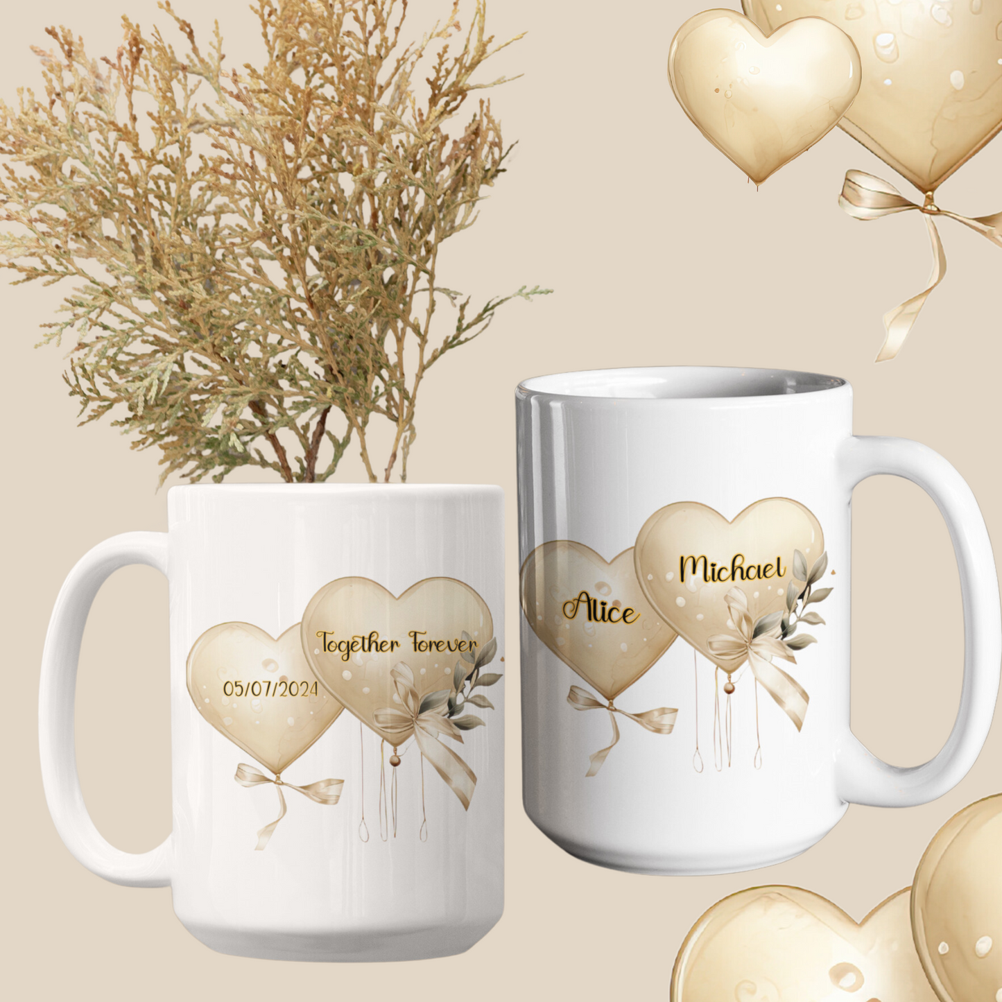 Set de Tazas Amor Eterno: Personalizadas con Nombres y Fecha de Boda.