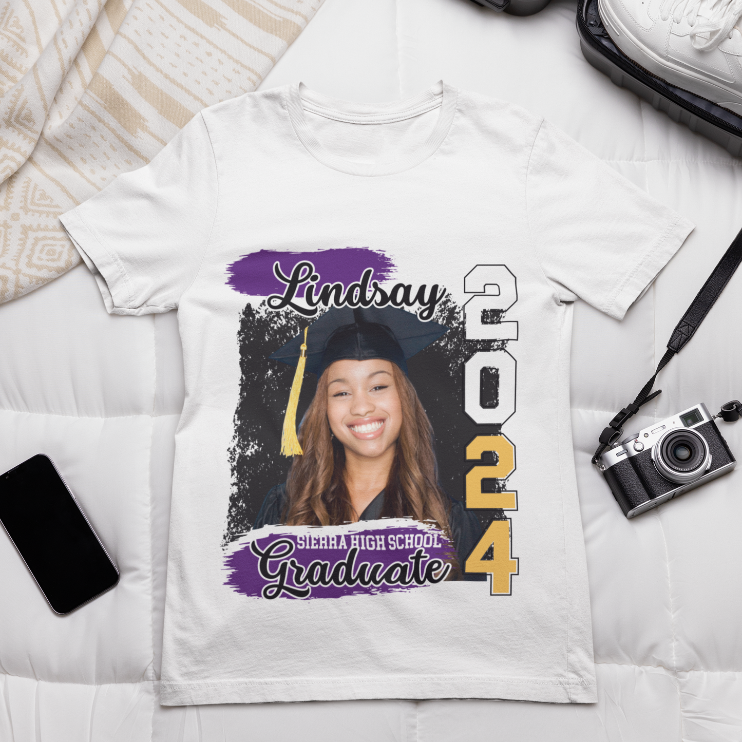 Custom Graduation T-Shirt: Celebrate Your Graduation with Name, Photo, and School.