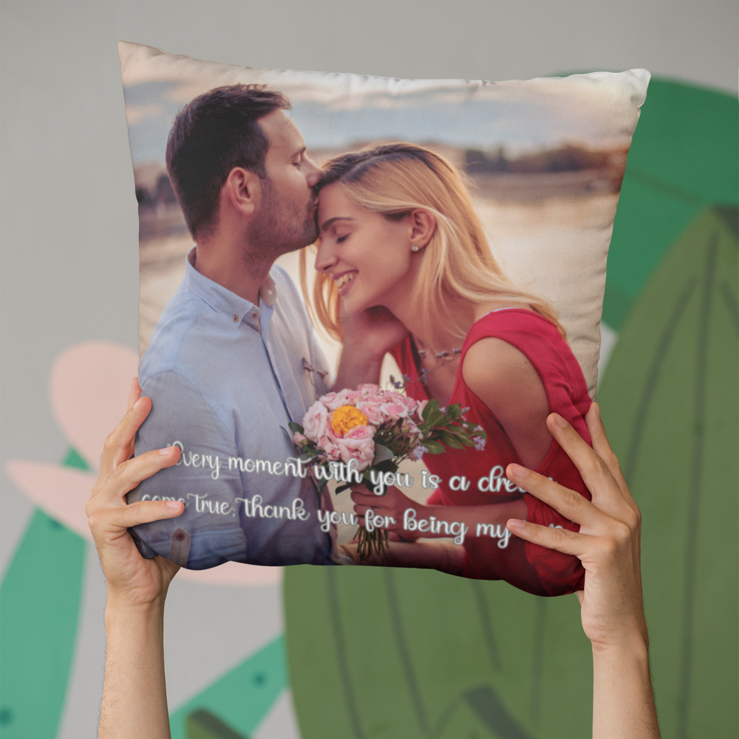 Almohada personalizada con foto: recuerdo de amor preciado, regalo de aniversario perfecto.