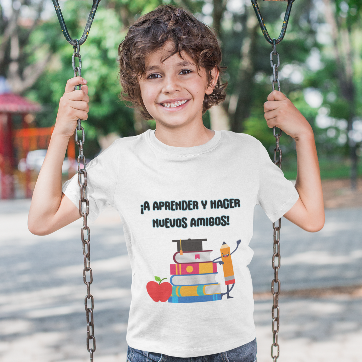Camiseta infantil "¡A aprender y hacer nuevos amigos!" – Ropa escolar para niños en regreso a clases.
