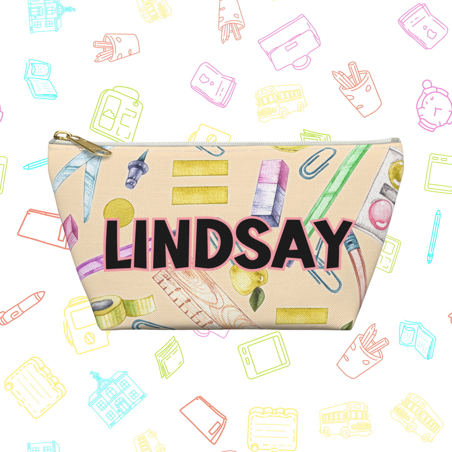 Personalized School Accessories Pouch for Girls - Custom Name T-bottom Pencil and Eraser Case.