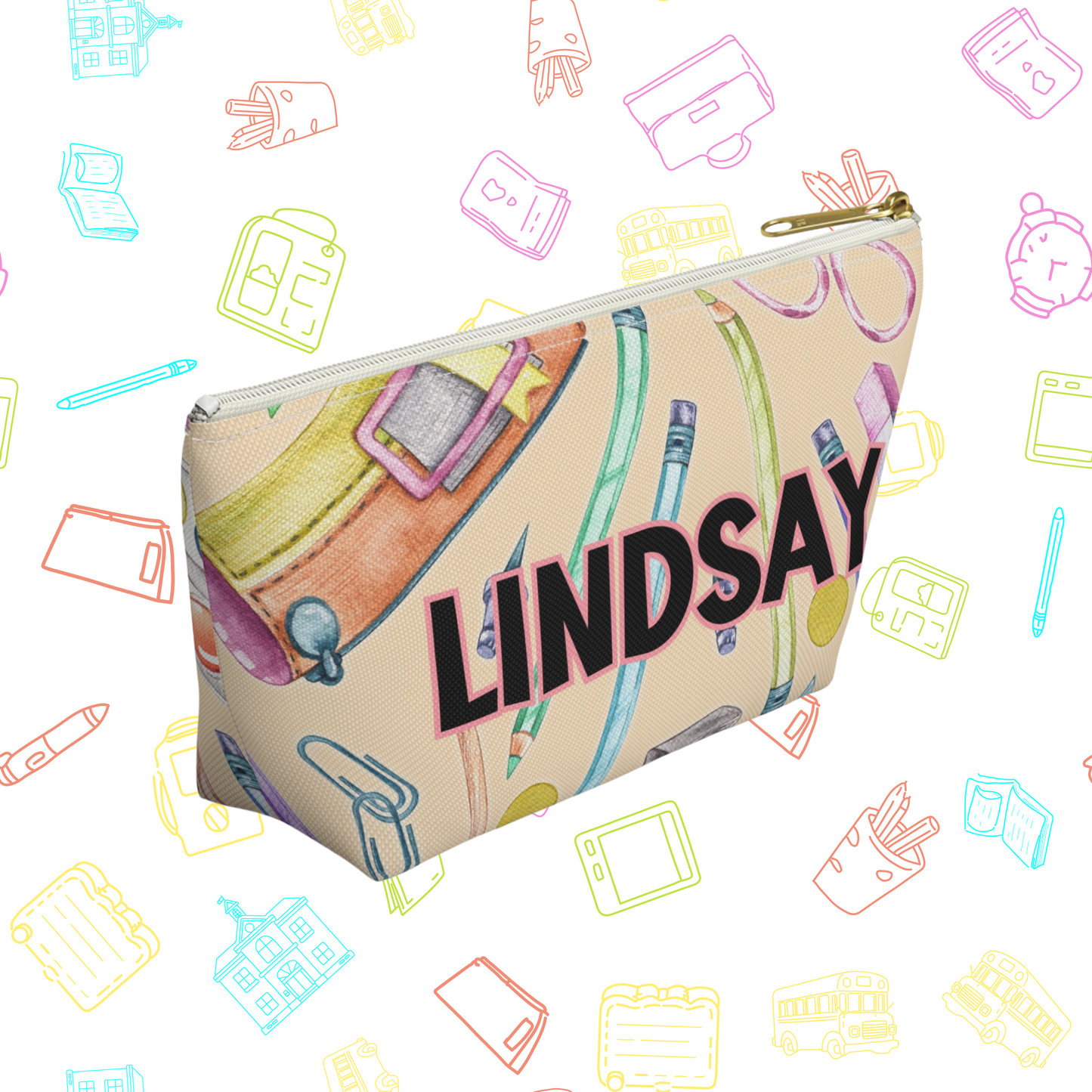 Personalized School Accessories Pouch for Girls - Custom Name T-bottom Pencil and Eraser Case.