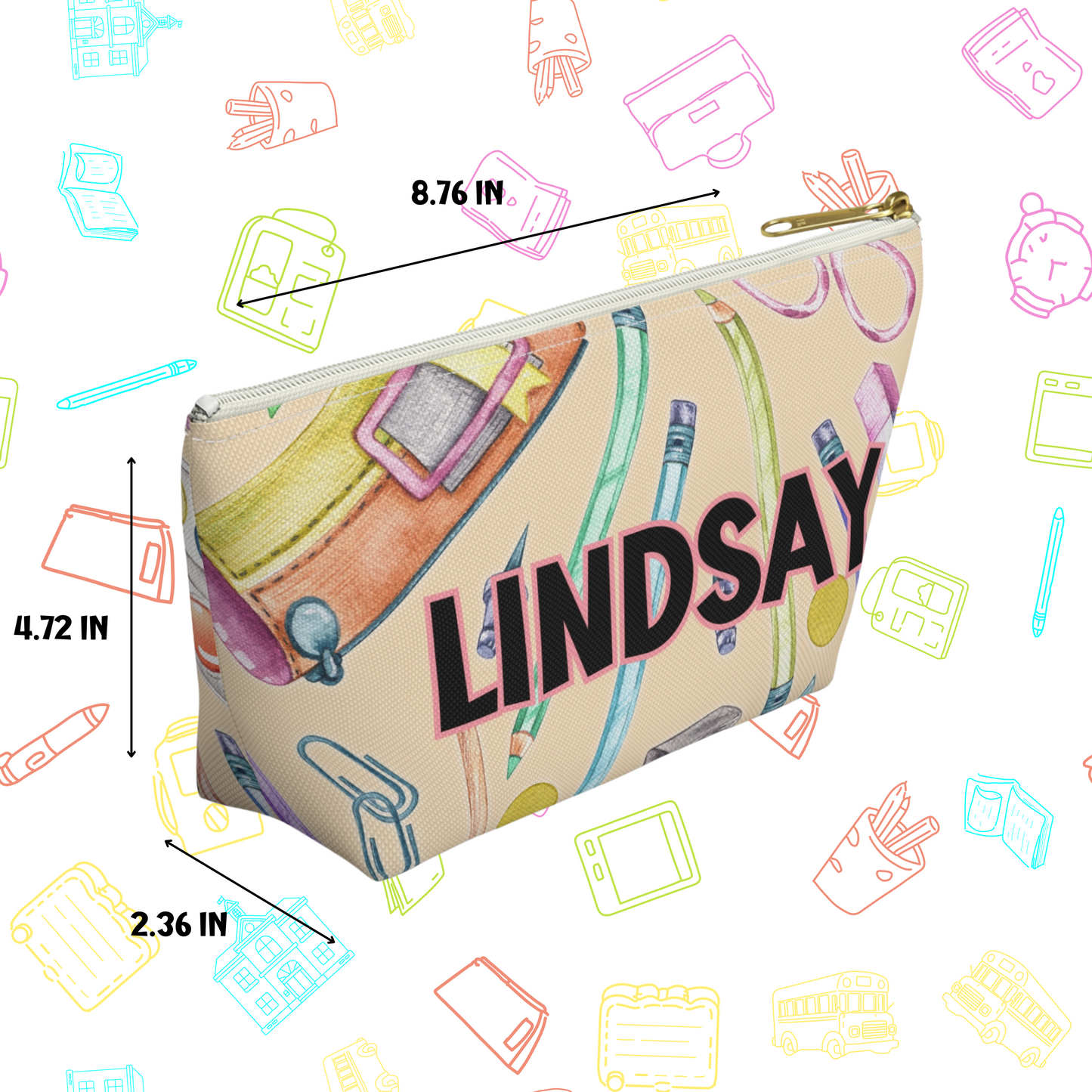 Personalized School Accessories Pouch for Girls - Custom Name T-bottom Pencil and Eraser Case.