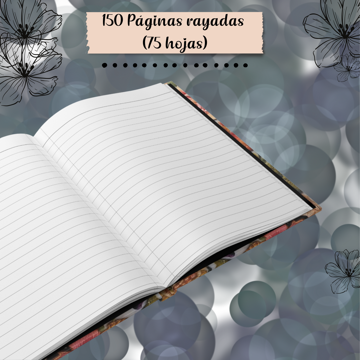 Cuaderno de flores personalizadas con bordado falso, diario mate personalizado.