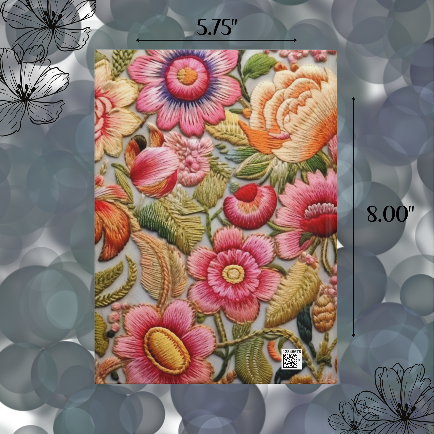 Cuaderno de flores personalizadas con bordado falso, diario mate personalizado.