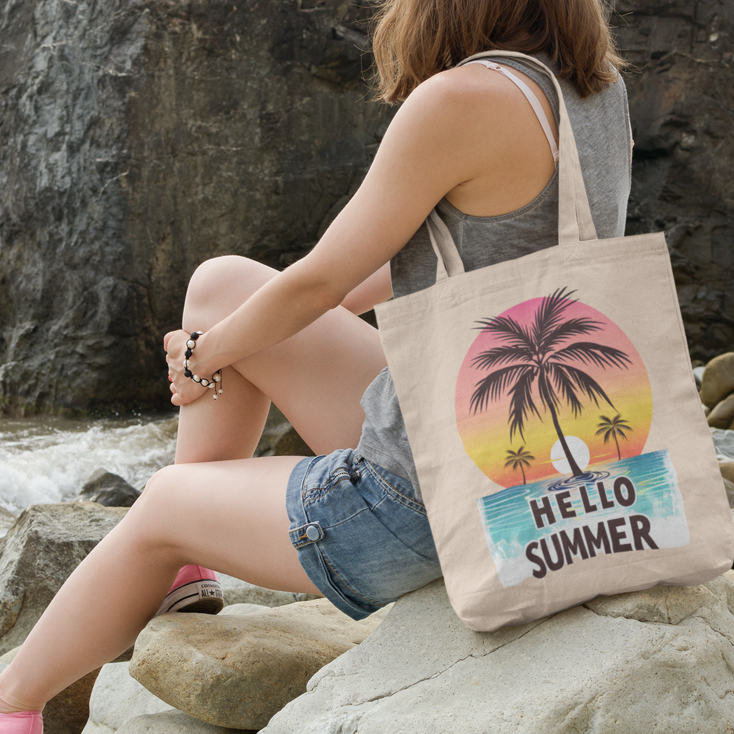 Hello Summer Cotton Canvas Tote Bag.