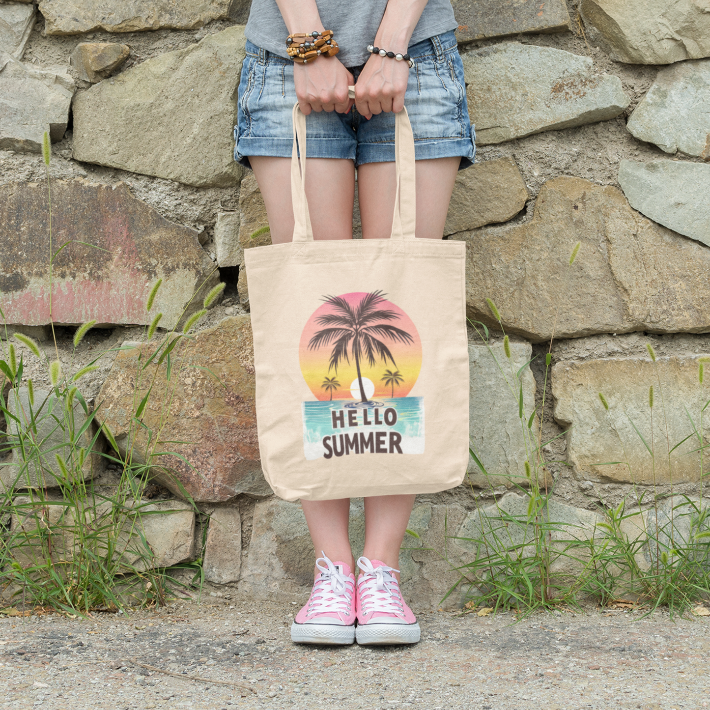 Hello Summer Cotton Canvas Tote Bag.