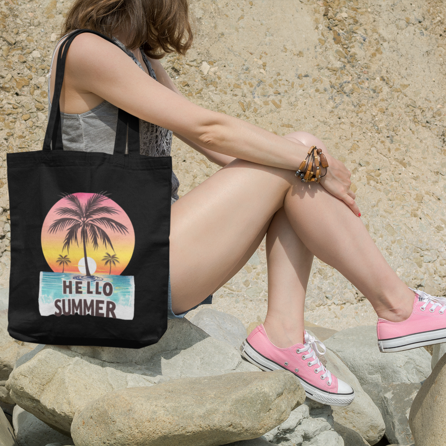 Hello Summer Cotton Canvas Tote Bag.