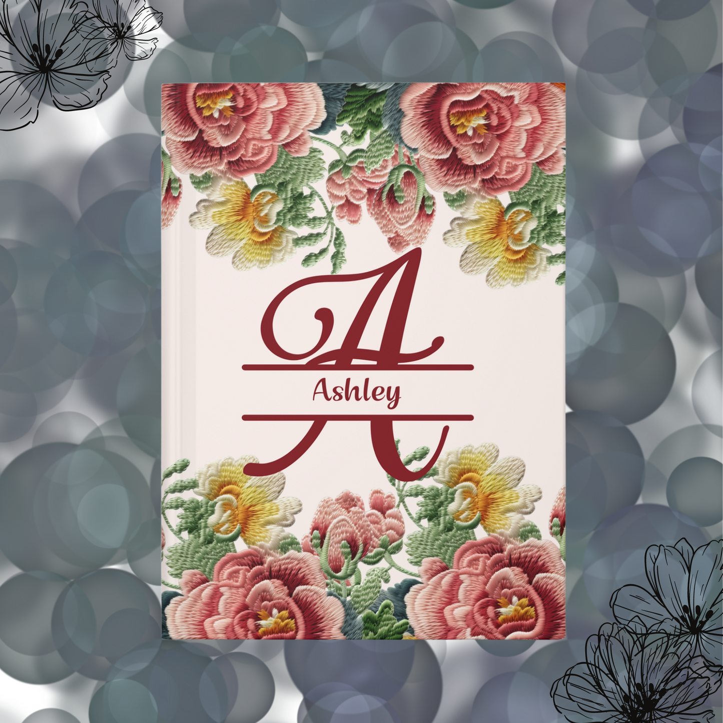 Rose Faux Embroidery Notebook, Personalized Floral Gift Journal.