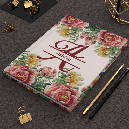 Rose Faux Embroidery Notebook, Personalized Floral Gift Journal.