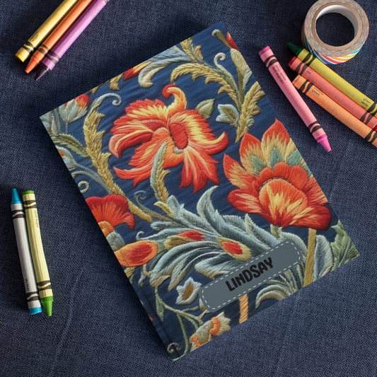 Custom Wildflower Embroidery Journal, Personalized Floral Notebook.