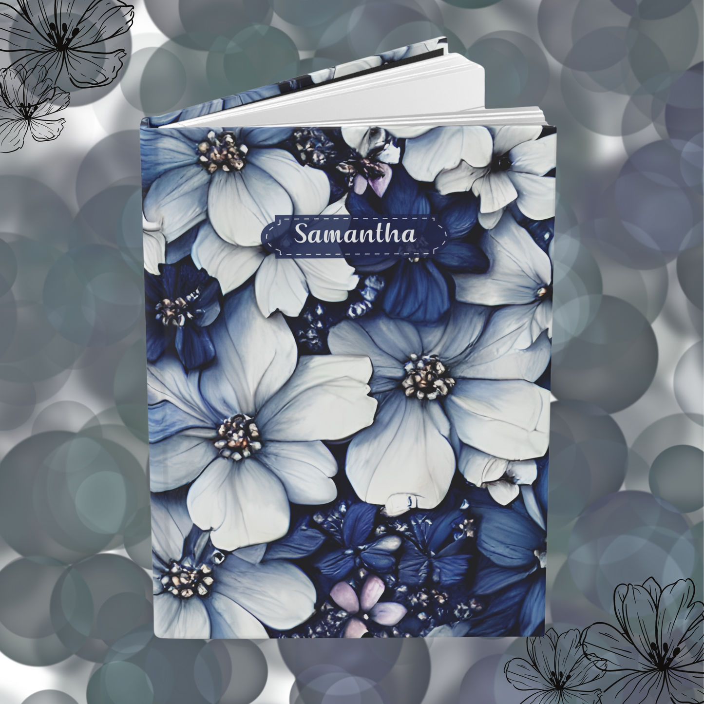 Cuaderno personalizado de flores silvestres azules: ideal para amantes de las flores.