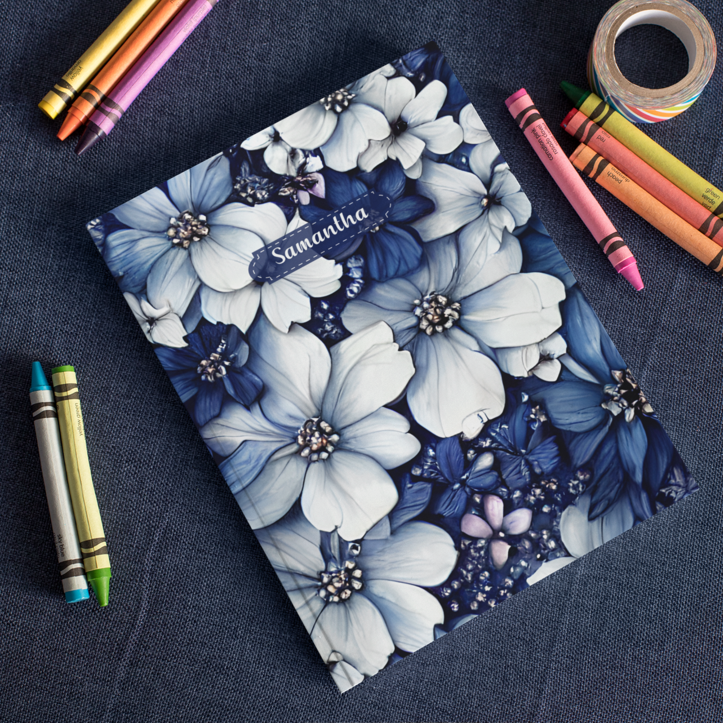 Cuaderno personalizado de flores silvestres azules: ideal para amantes de las flores.