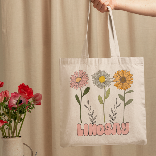 Vintage Floral Elegance: Personalized Cotton Tote.