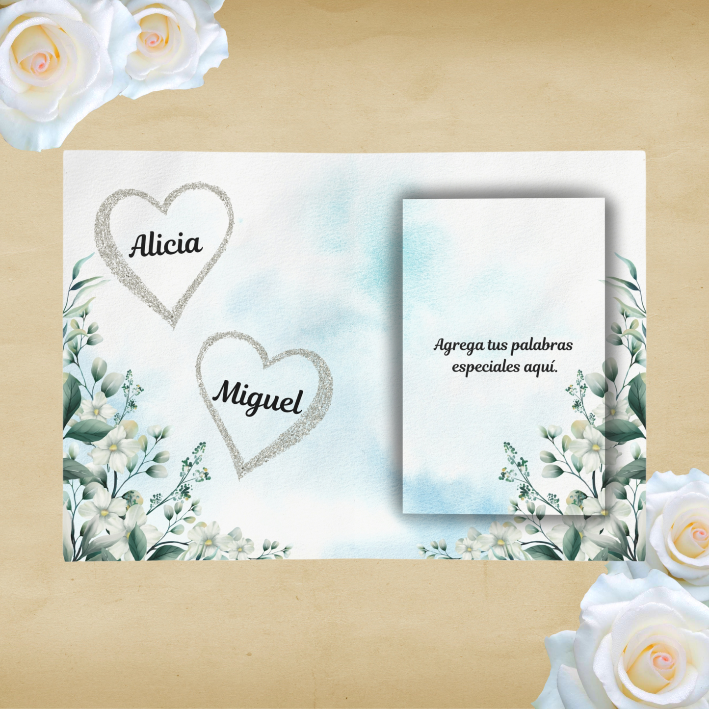 Custom Wedding Gift Card – Include Your Special Message and the Couple's Names.(Card in Spanish)